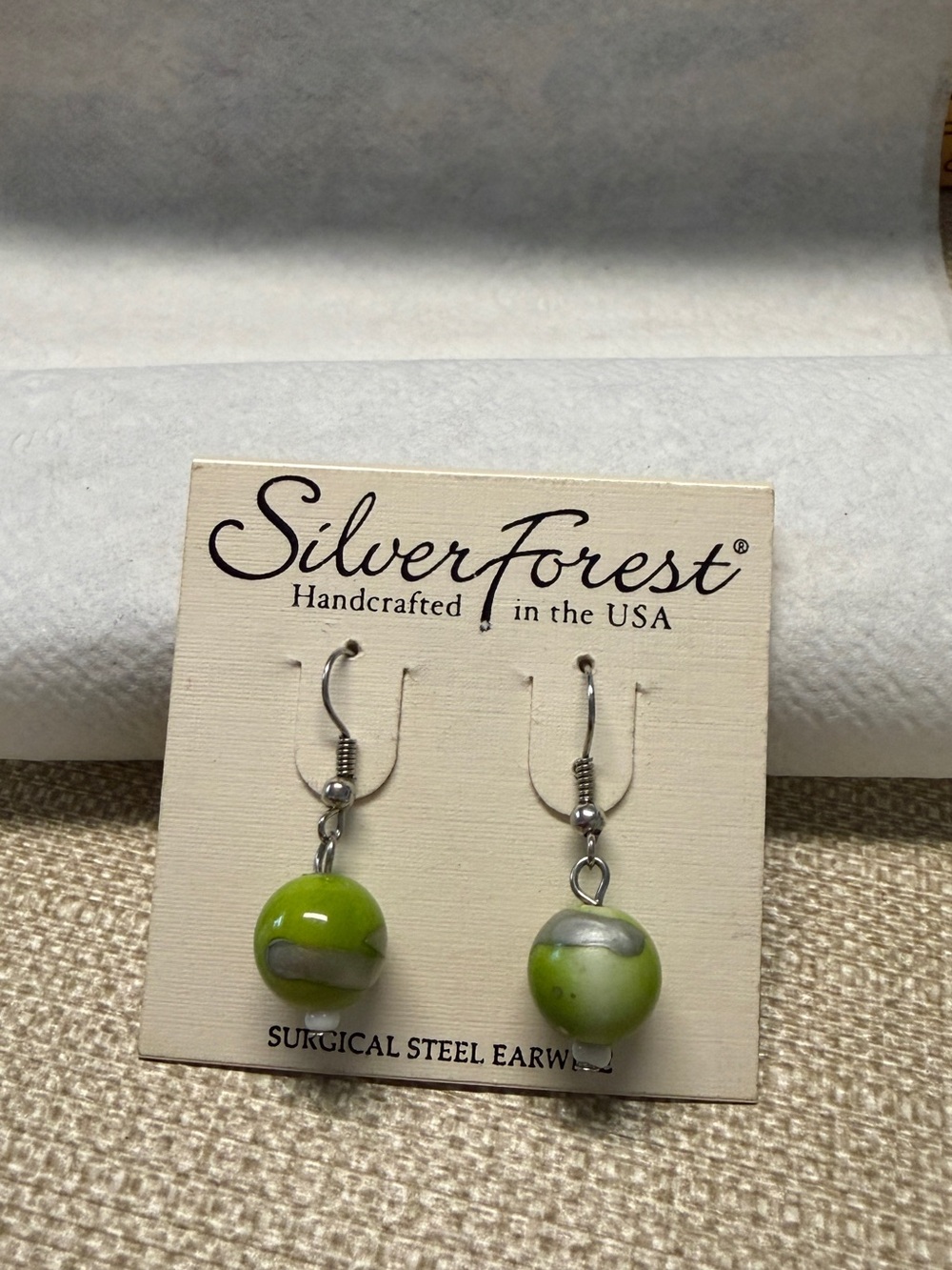 Silver Forest Lime Green and Silver Bead Drop Earrings